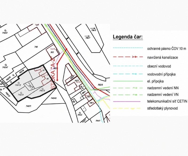 Prodej stavebních pozemků 1 544 m² s projektem dvou rodinných domů, Unčice – Pavlovice u Kojetína