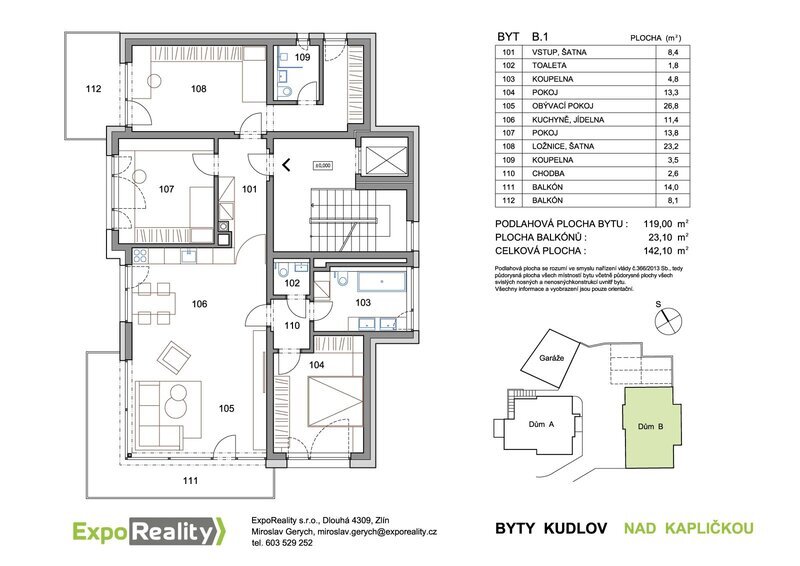 Byt B1 v novostavbě Nad Kapličkou na Kudlově
