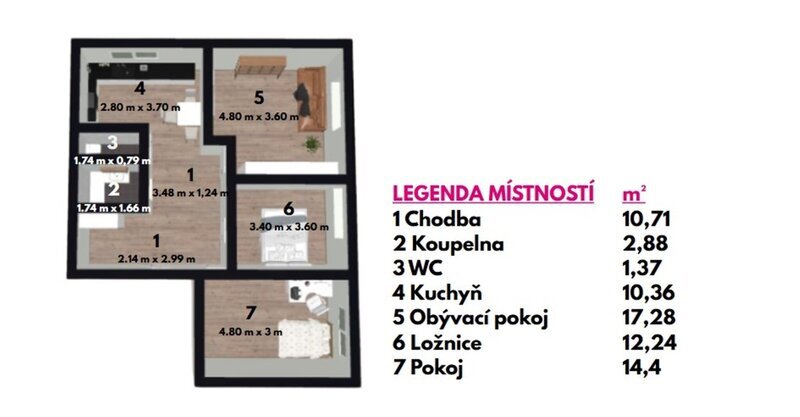 Na prodej zrekonstruovaný byt 3+1 na Benešově nábřeží.