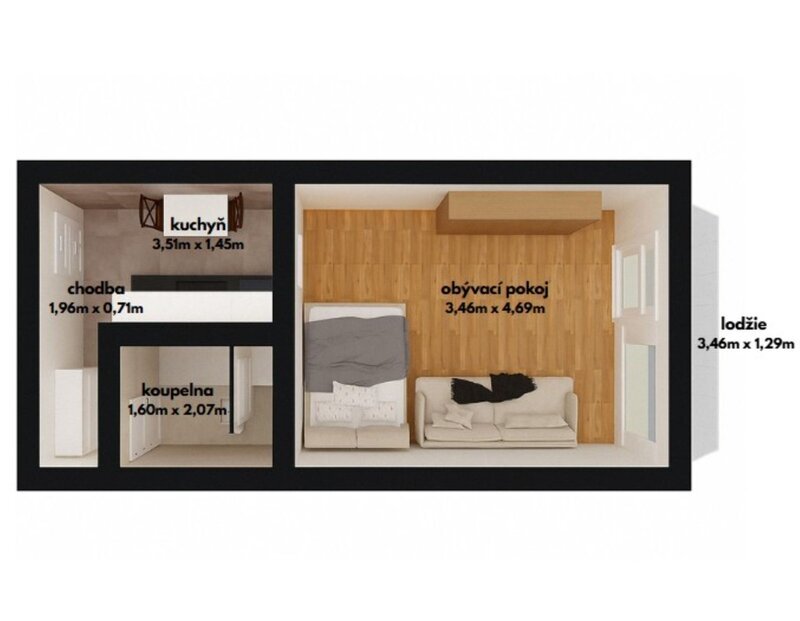 Prodej bytu 1+kk s lodžií a sklepem, 31 m², Otrokovice – Kvítkovice