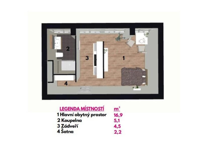 Prodej luxusního investičního bytu 1+kk v centru města Zlína s garážovým stáním